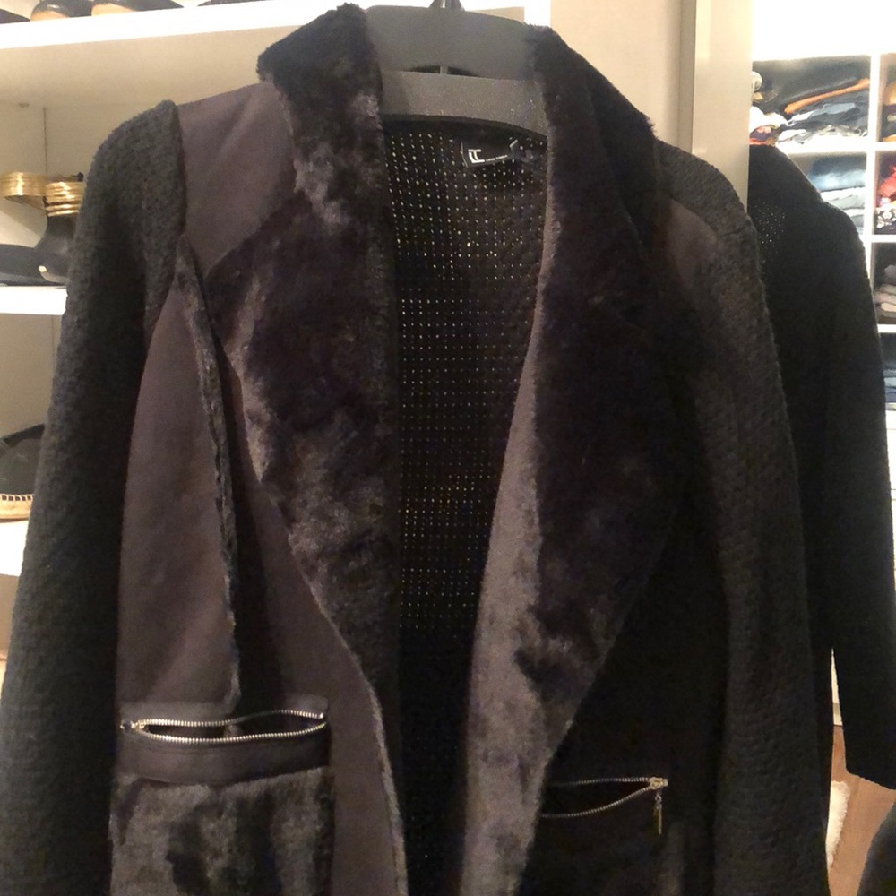 Black Faux Fur & Suede Sweater Jacket